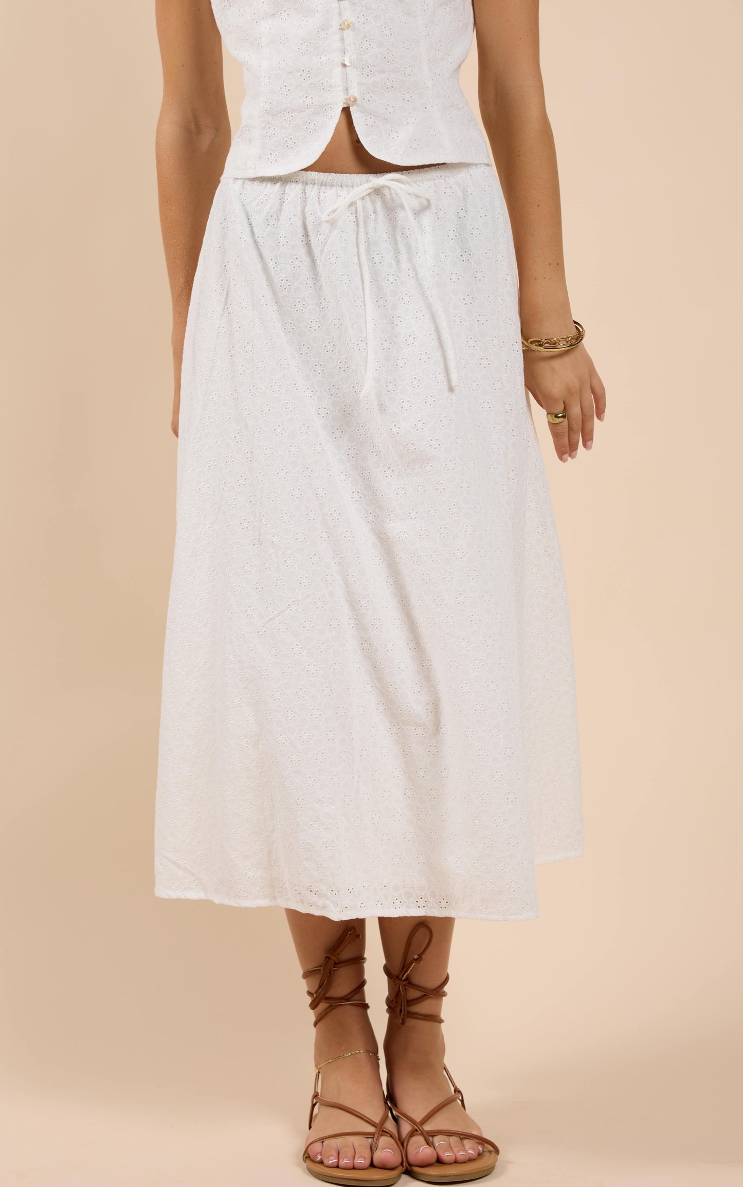 Sundream Eyelet Drawstring Maxi Skirt