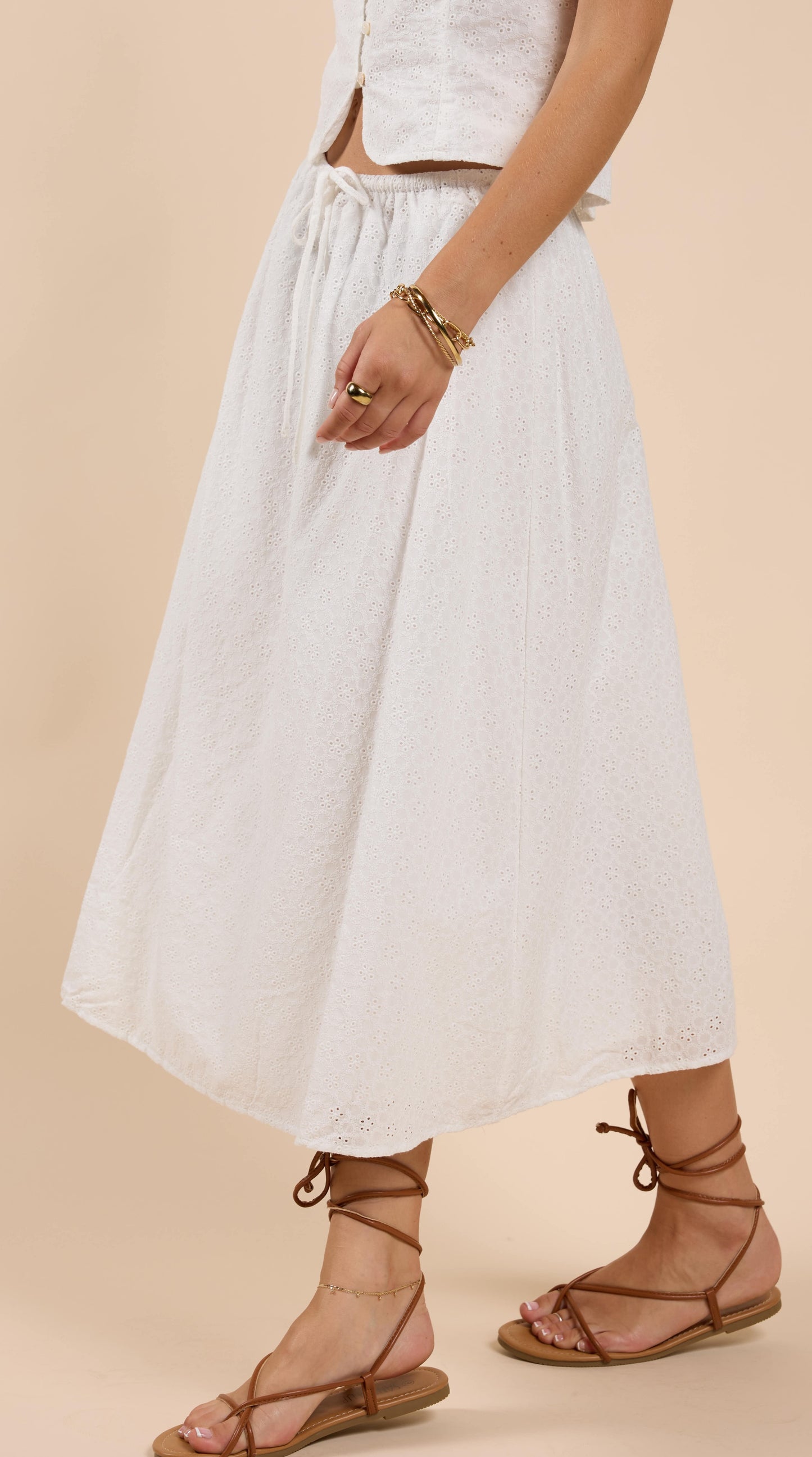 Sundream Eyelet Drawstring Maxi Skirt