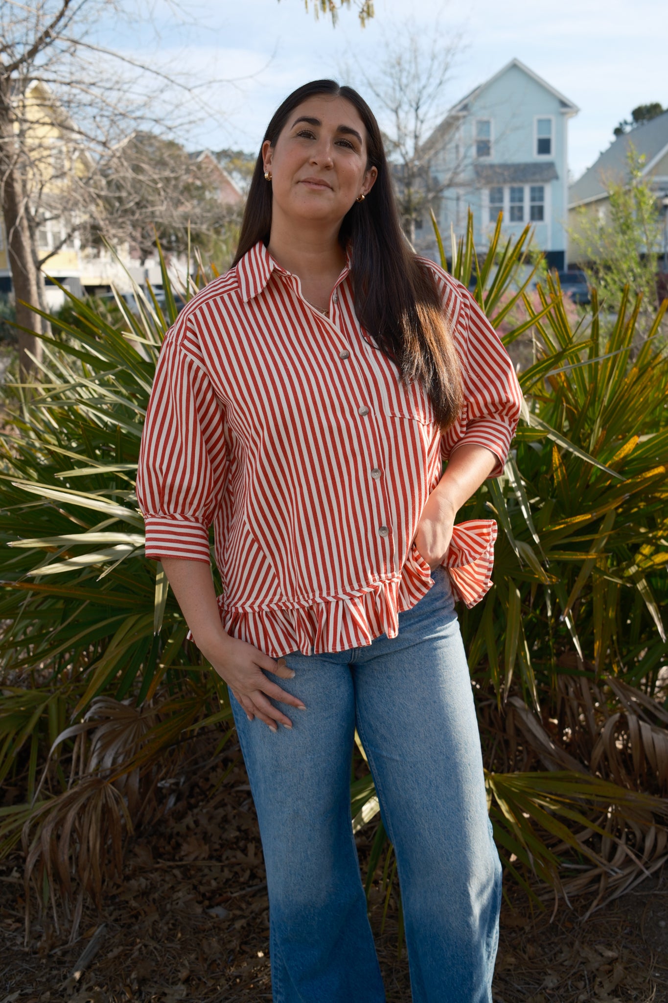 Mallory Striped Ruffle Hem Blouse