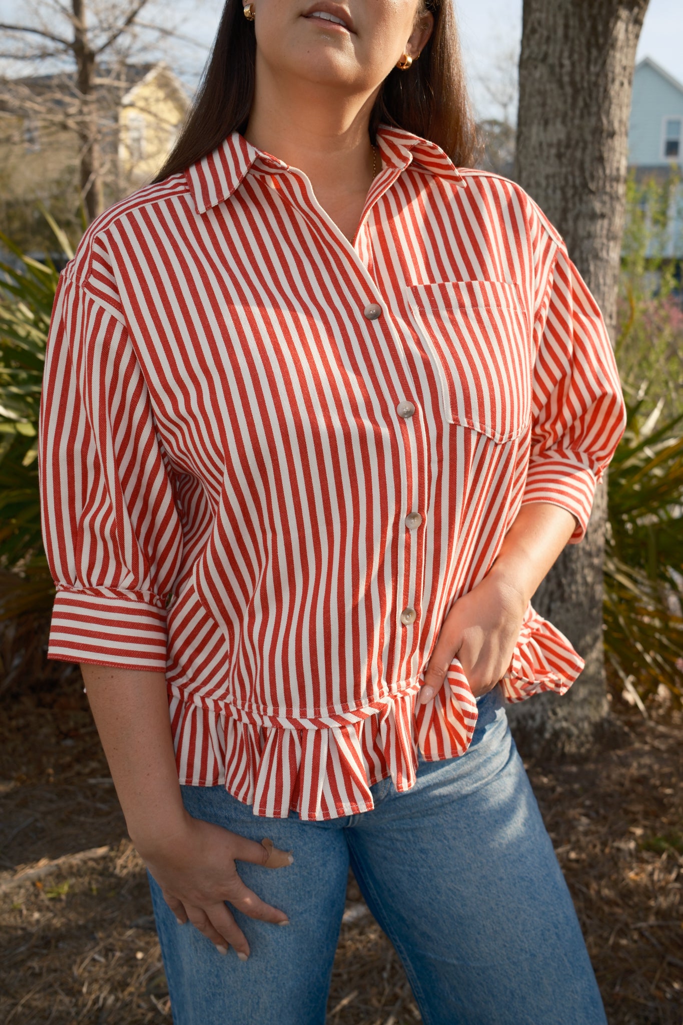 Mallory Striped Ruffle Hem Blouse