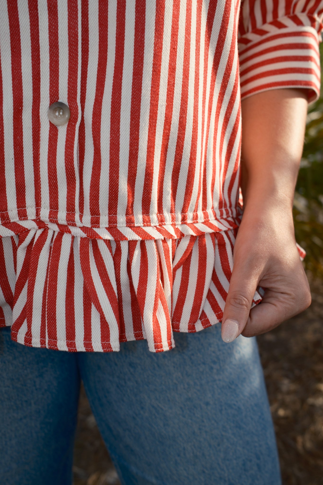 Mallory Striped Ruffle Hem Blouse