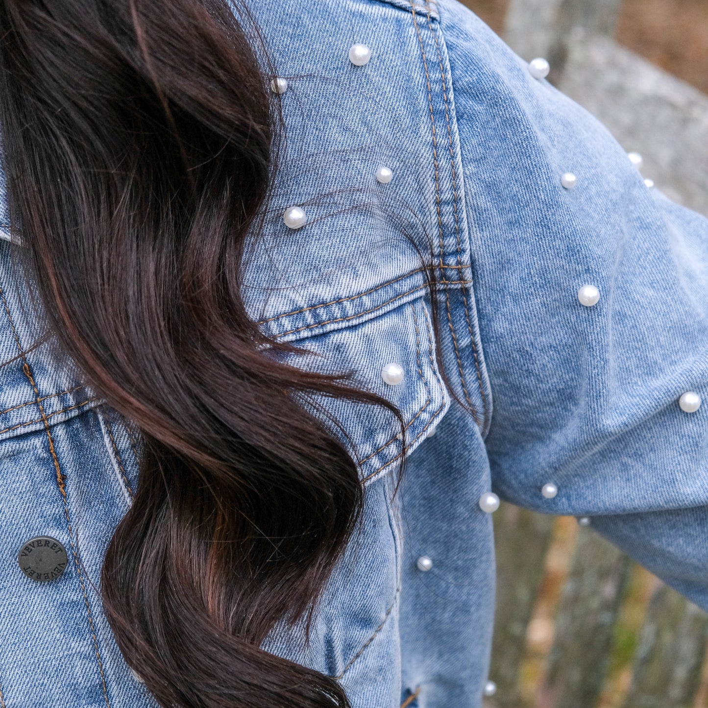Varick Pearl Embellished Denim Jacket