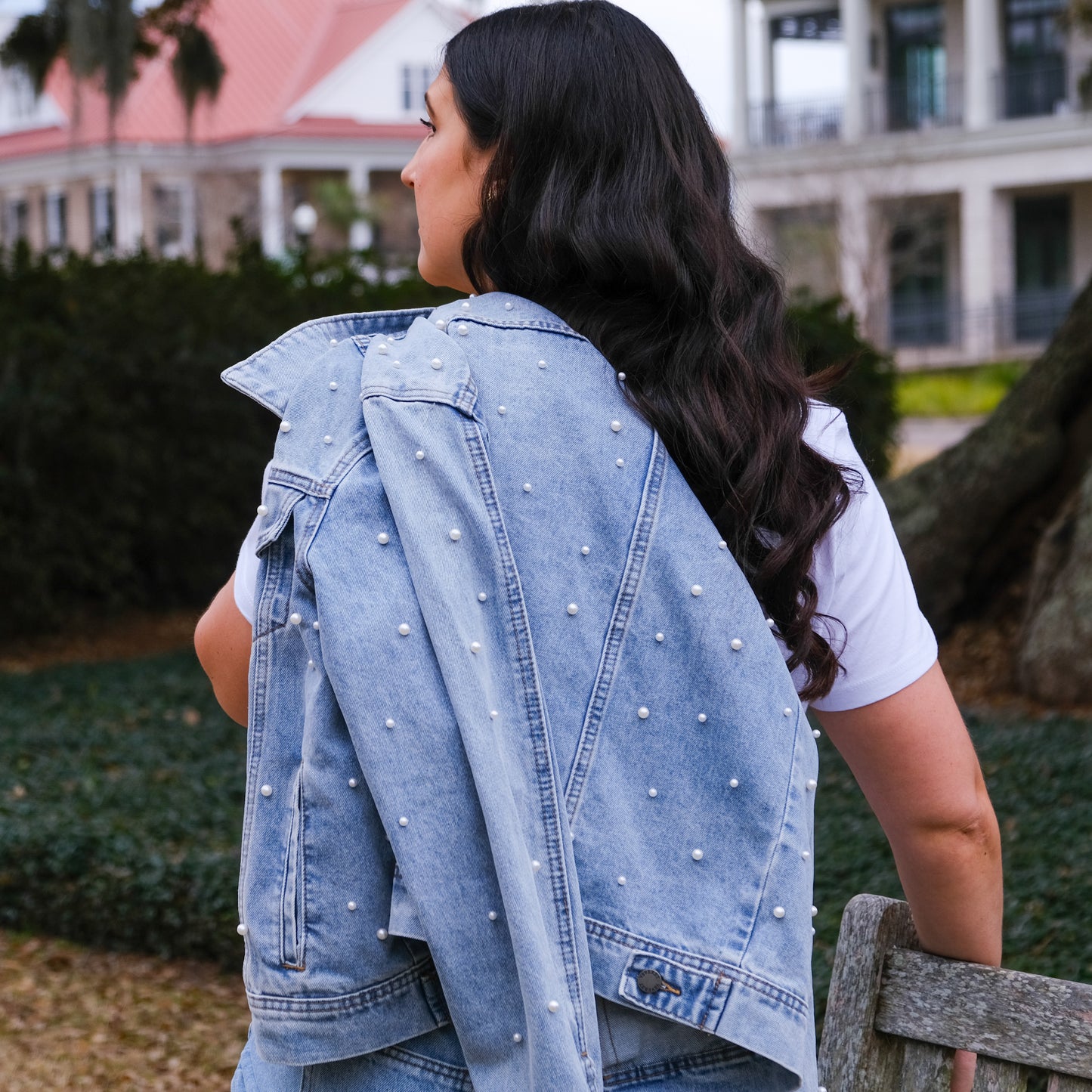 Varick Pearl Embellished Denim Jacket