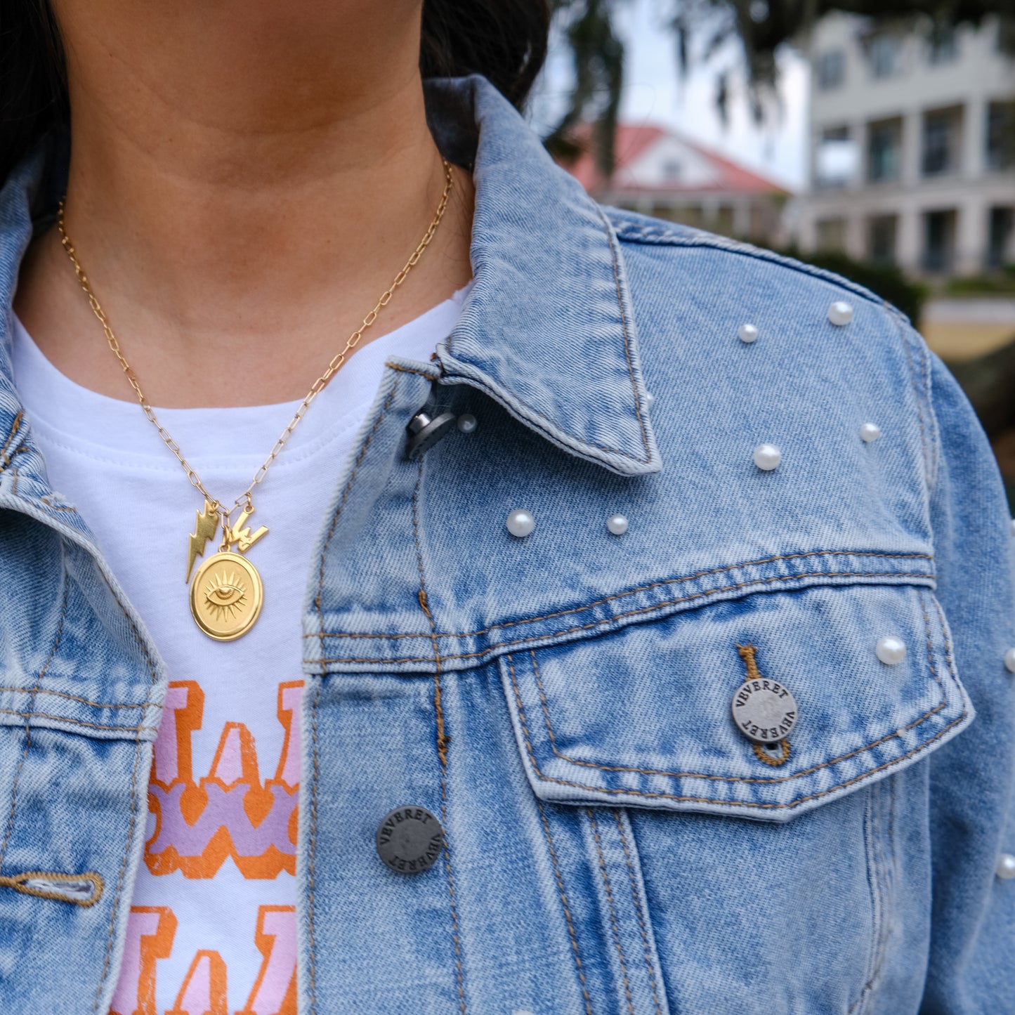 Varick Pearl Embellished Denim Jacket