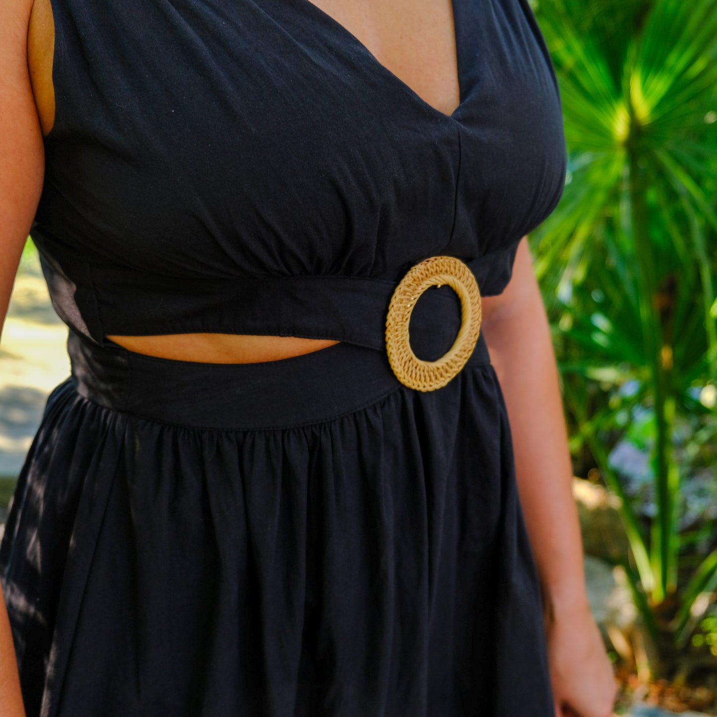 Amberly Rattan Cut-Out Maxi Dress