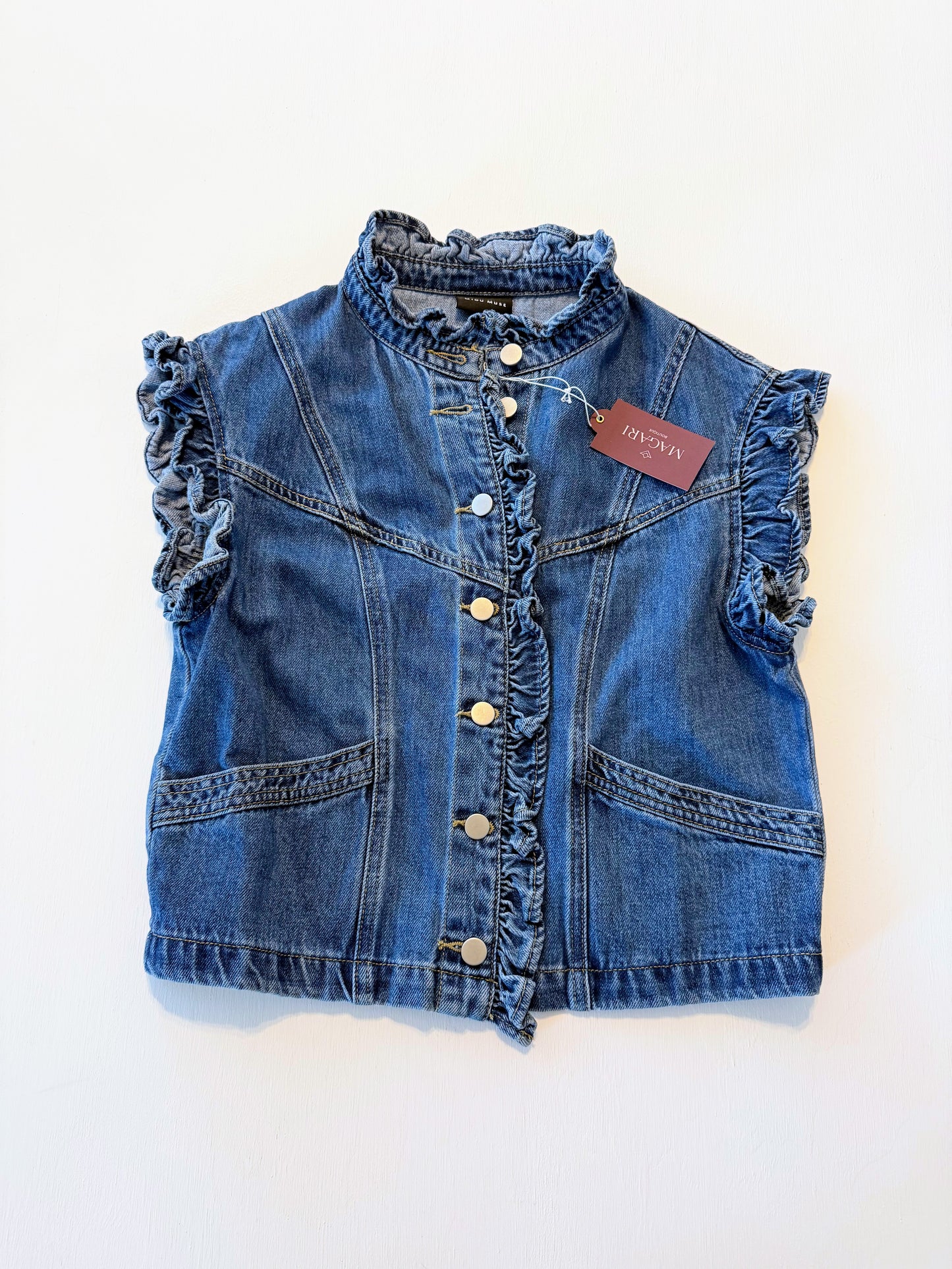 Ralston Denim Ruffle Button Up Vest
