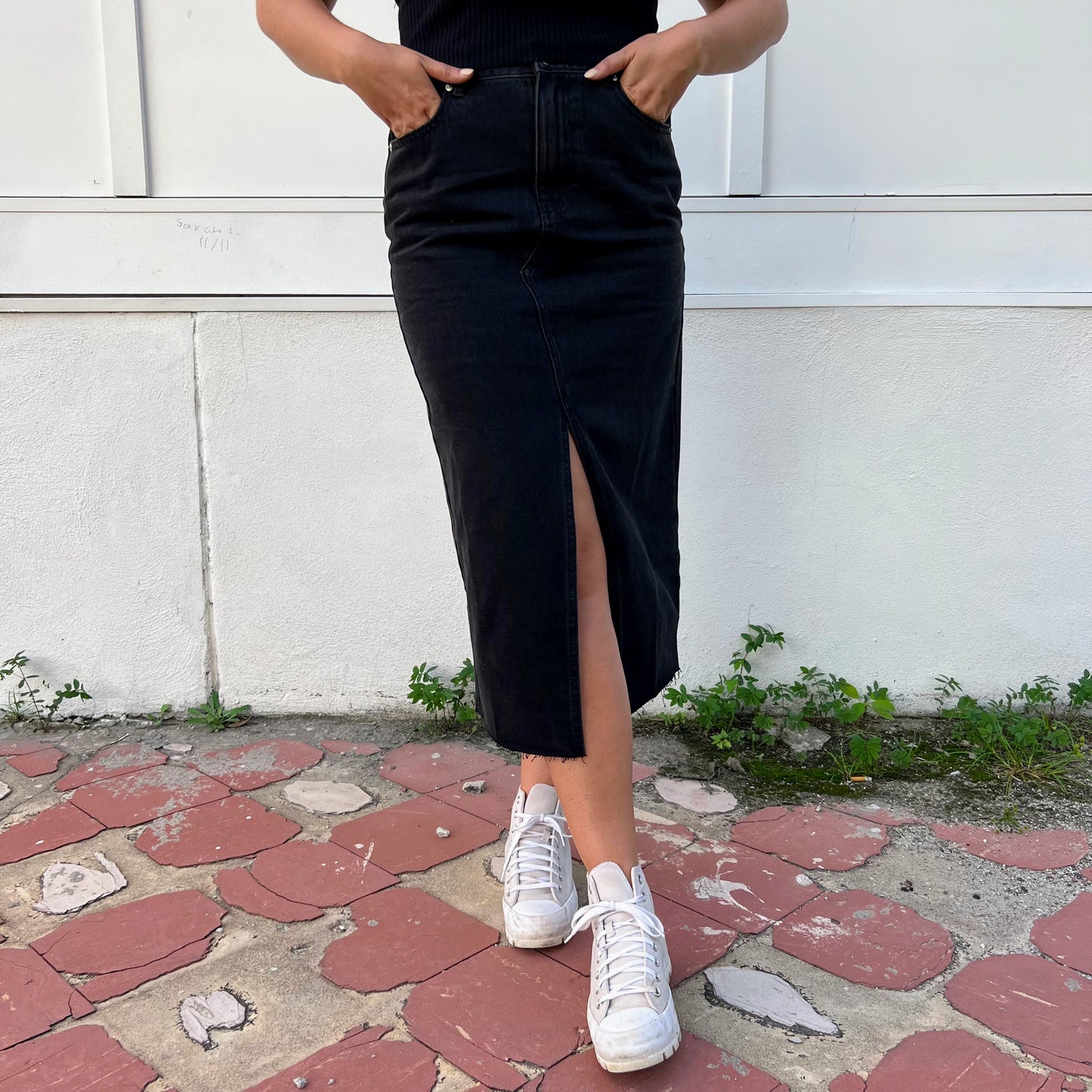 Madelyn Washed Denim Midi Skirt