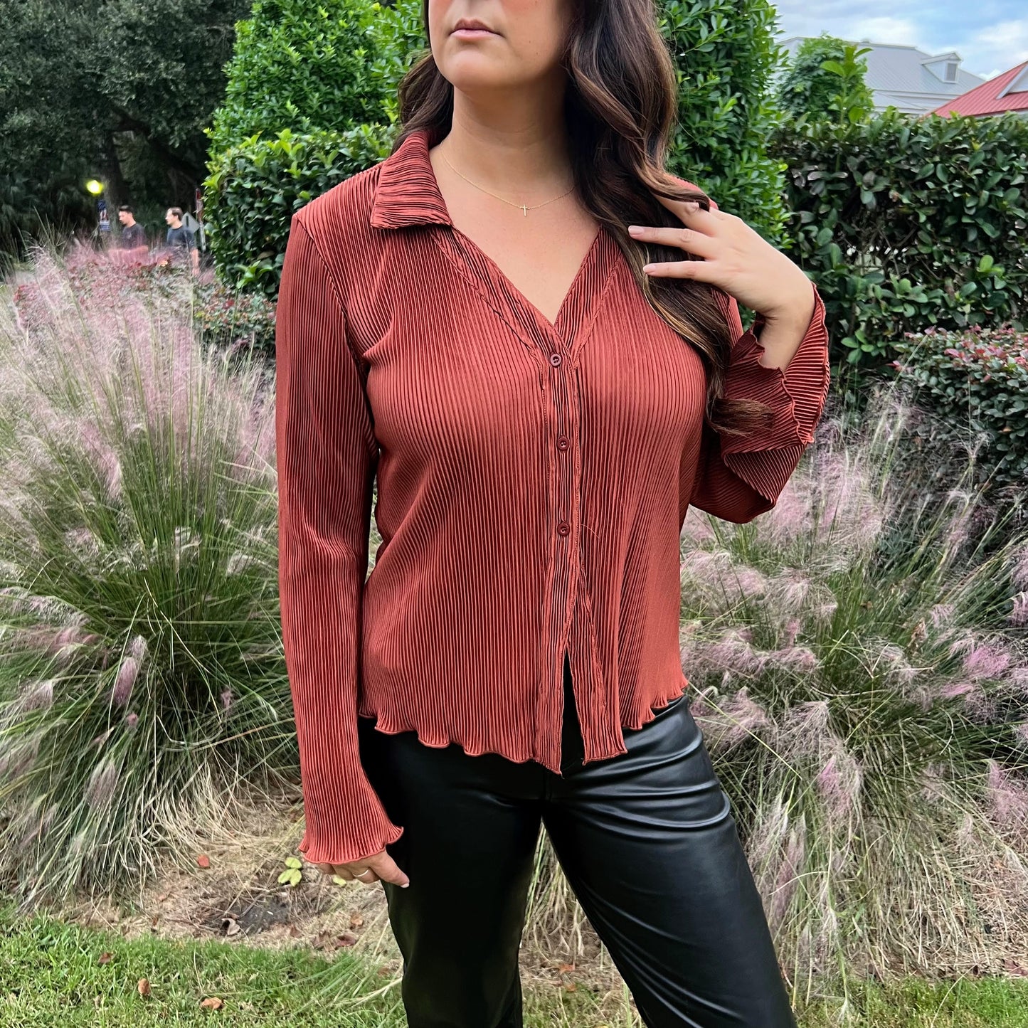 Evelyn Pleated Button Down Blouse