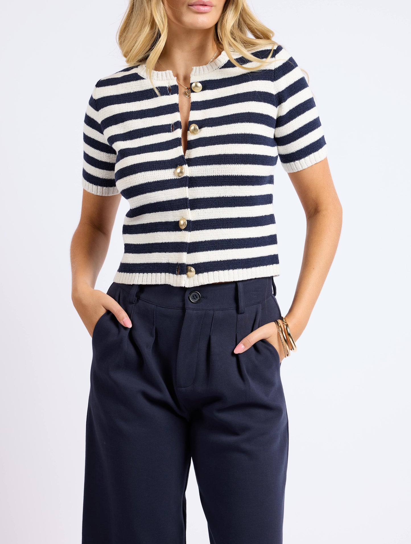 Daphne Striped Button Cardigan