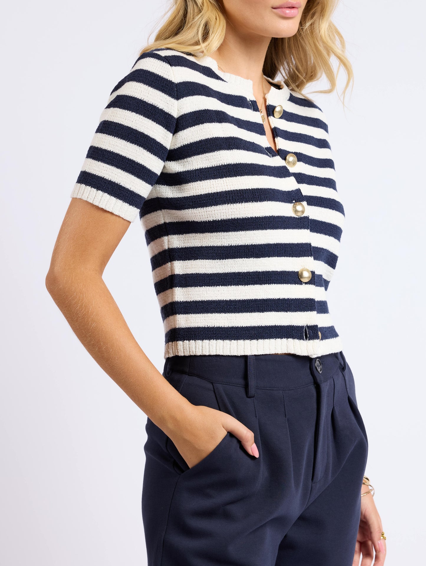Daphne Striped Button Cardigan