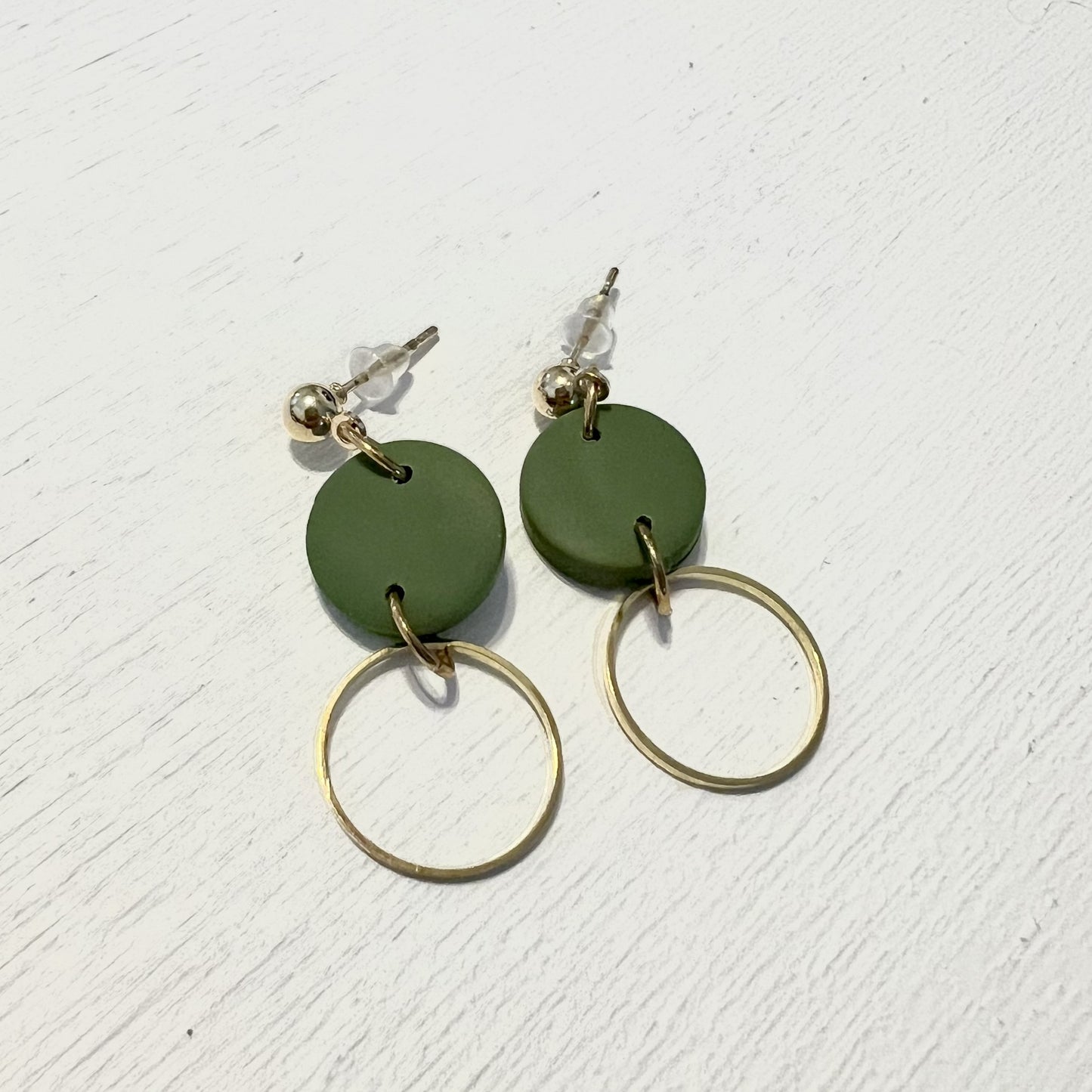 Olive Double Brass and Clay Dangles
