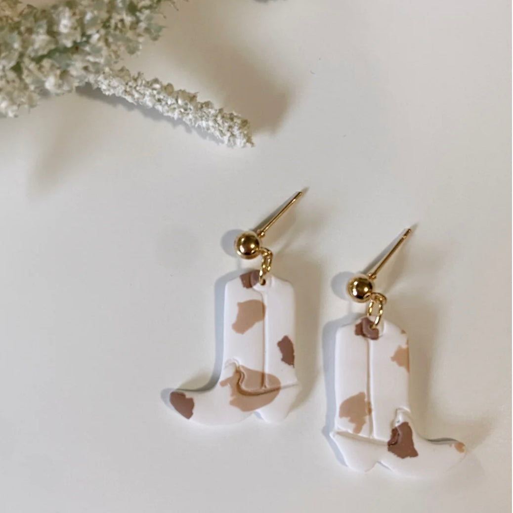 Cow Print Clay Boot Dangles