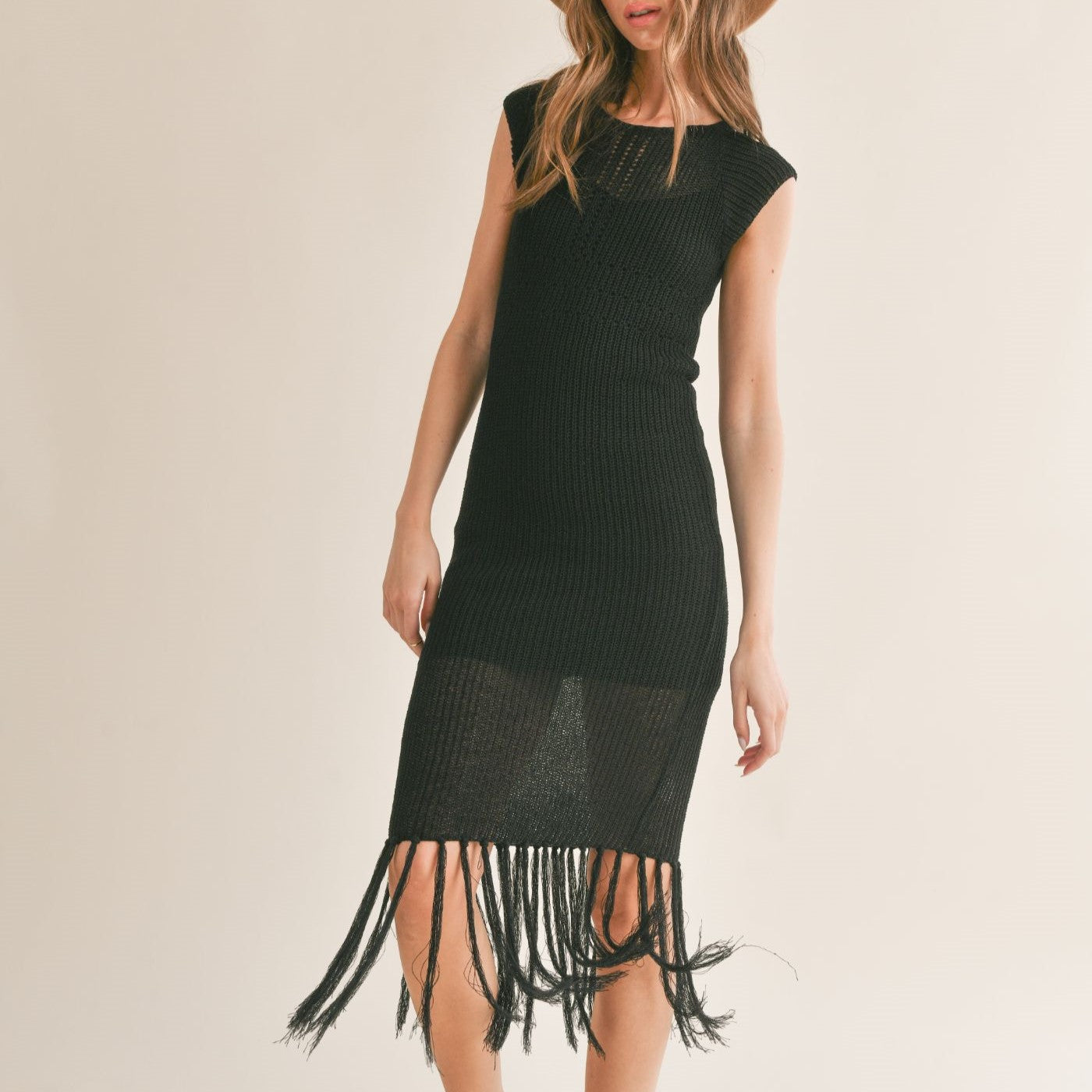 Francis Knitted Fringe Hem Midi Dress