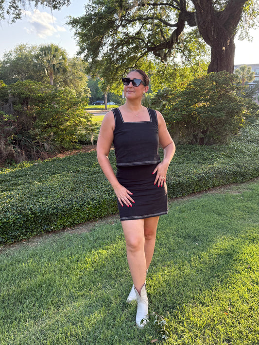 Allison Contrast Stitch Linen Skirt