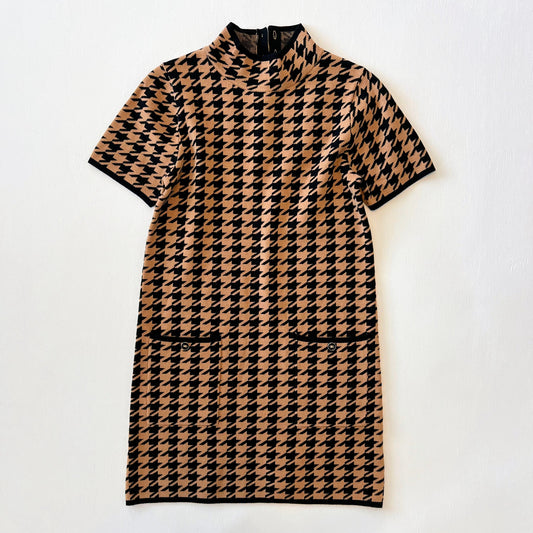 Houndstooth Mock Neck Sweater Dress