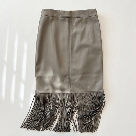 Elissa Faux Leather Fringe Midi Skirt