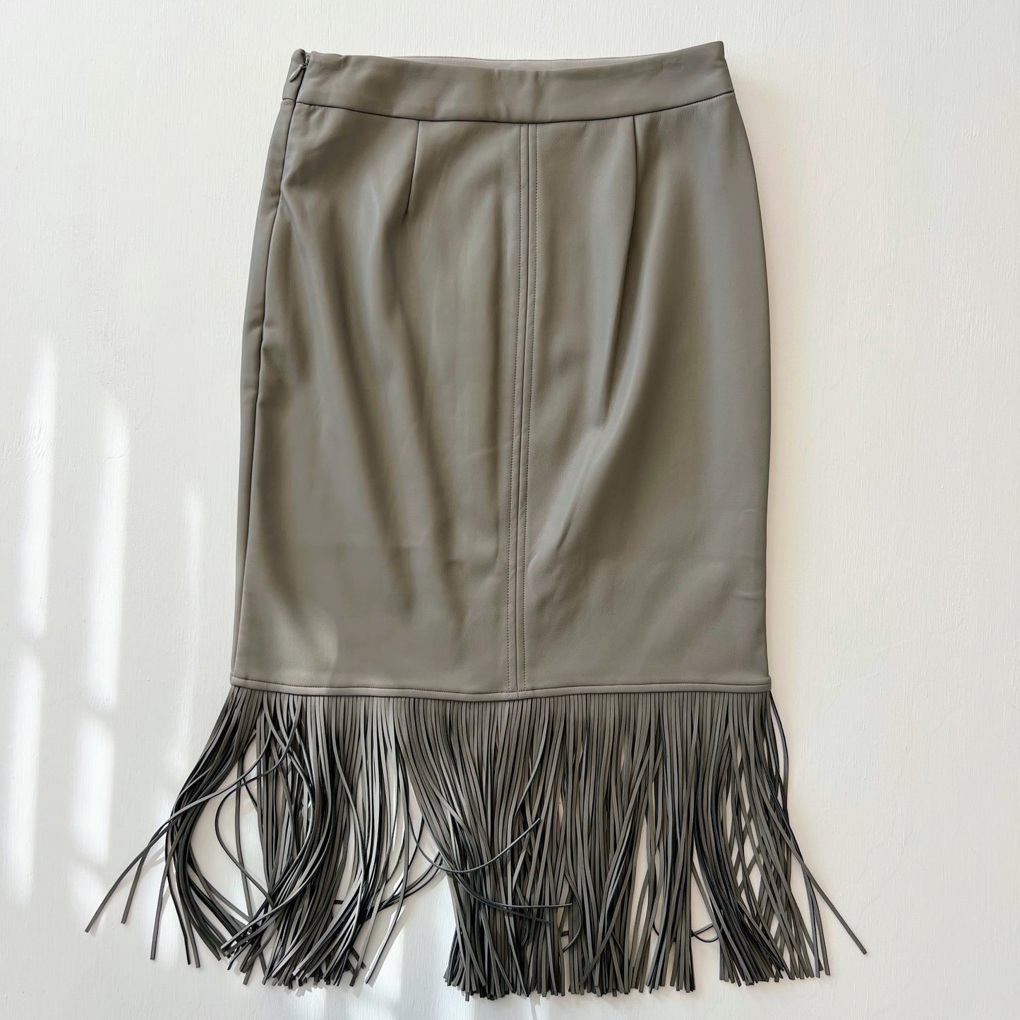 Elissa Faux Leather Fringe Midi Skirt